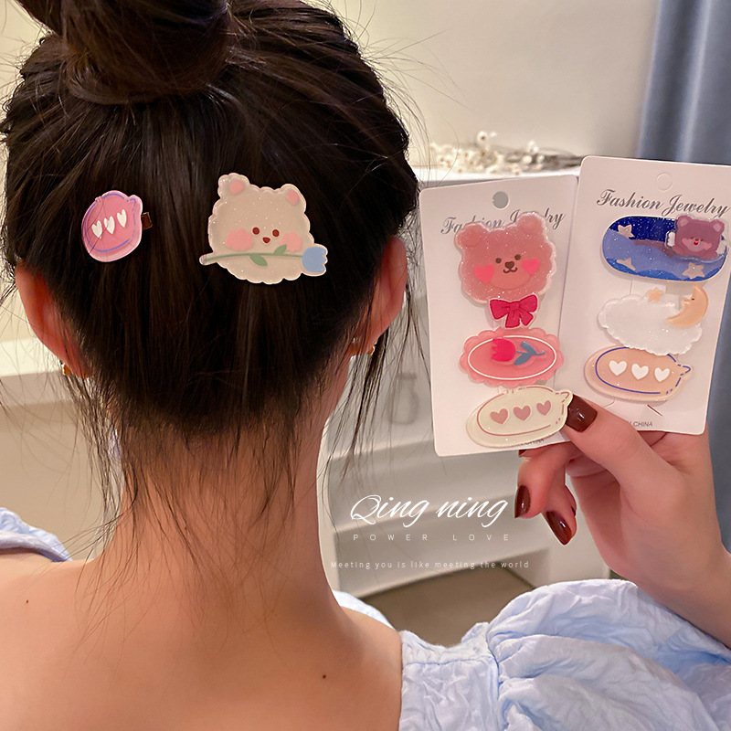 Korean Fashion New Personality Star Bear Hairpin Three-piece Set Duckbill Clip display picture 4