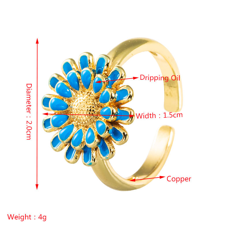 Fashion Copper Plated 18k Gold Drip Oil Ring Simple Creative Small Daisy Open Ring display picture 1