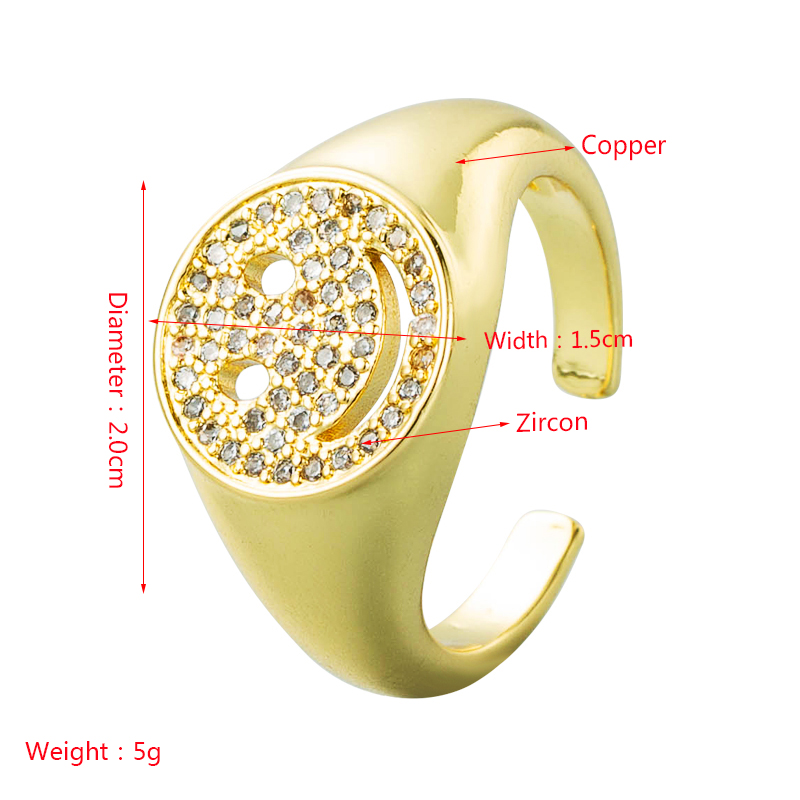 Fashion Personality Copper Gold-plated Micro-set Zircon Geometric Smiley Ring Open Adjustable Ring display picture 1
