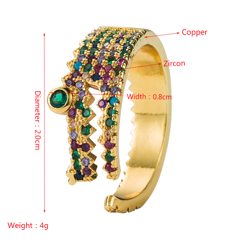 Fashion Personality Copper-plated Gold Micro-set Zircon Geometric Crocodile Ring Hip-hop Open Ring display picture 1