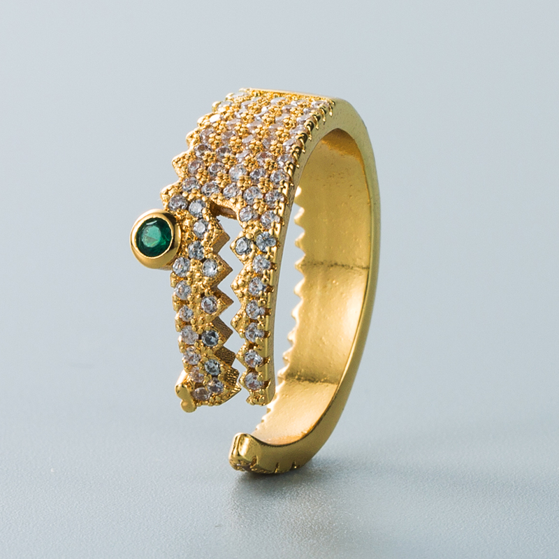 Fashion Personality Copper-plated Gold Micro-set Zircon Geometric Crocodile Ring Hip-hop Open Ring display picture 6