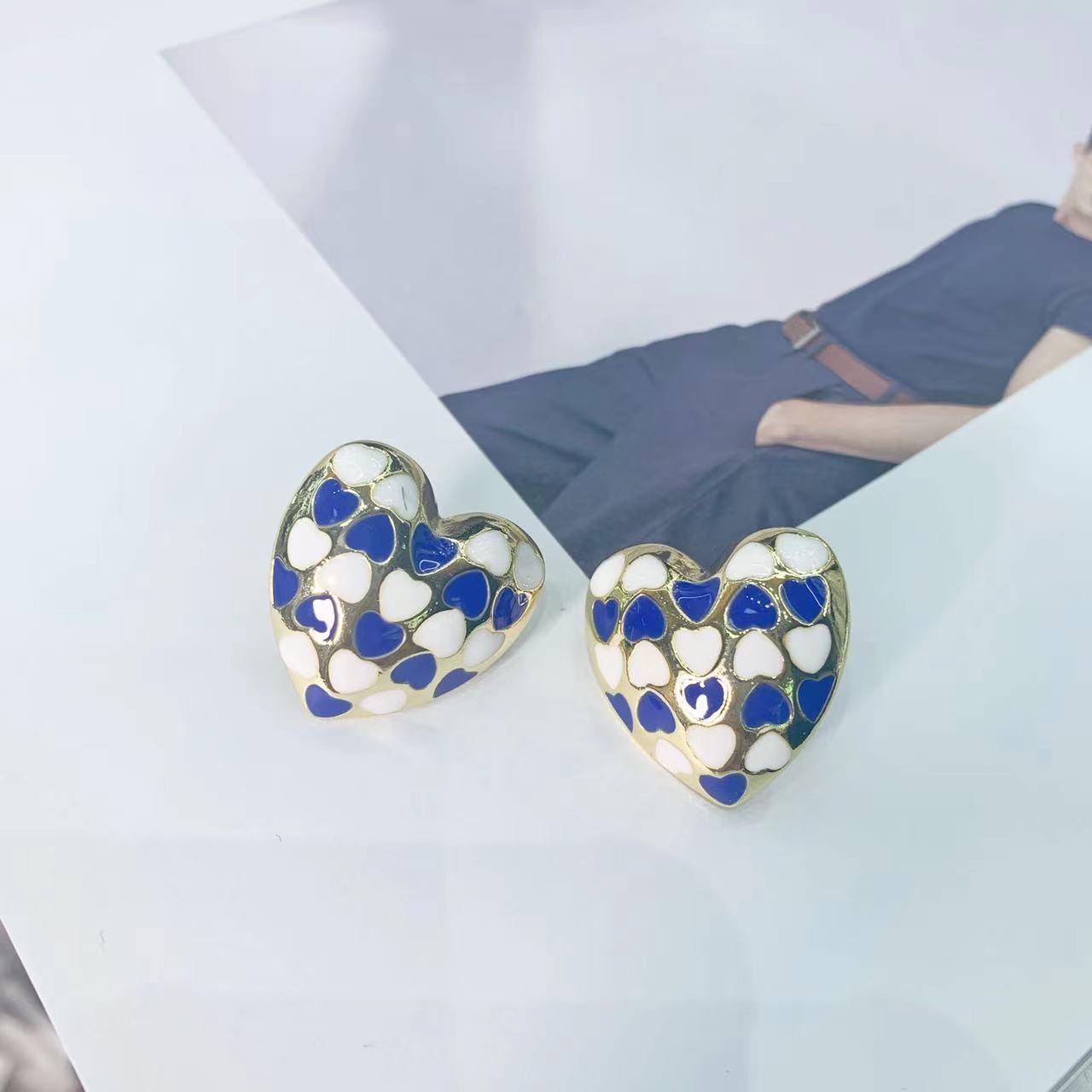 Office Ol Fashion Style Simple Blue Love Earrings display picture 1
