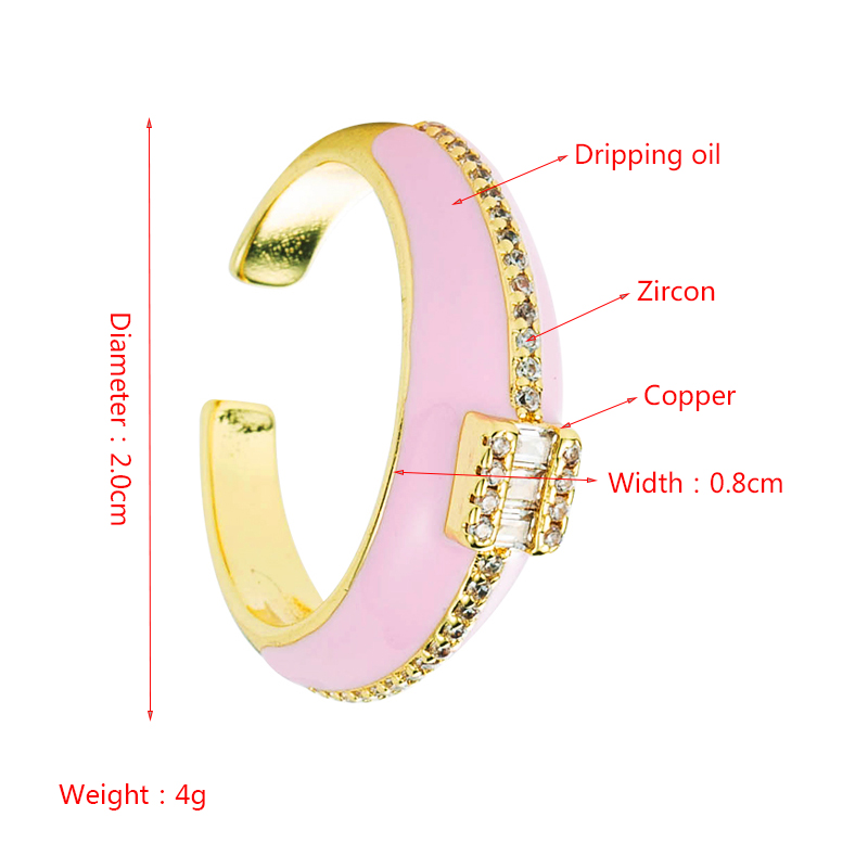 Fashion Copper Micro-encrusted Zircon Color Oil Drop Ring Simple Geometric Wide Face Open Ring display picture 1