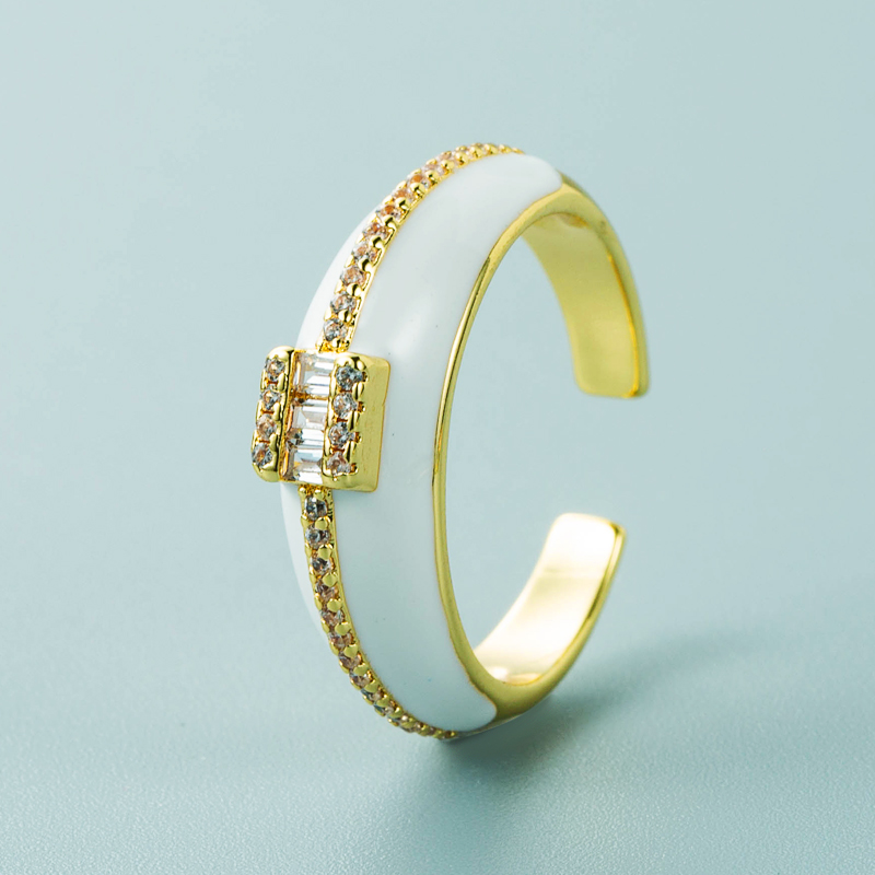 Mode Kupfer Mikroverkrusteter Zirkon Farbe Öltropfen Ring Einfacher Geometrischer Offener Ring Mit Weitem Gesicht display picture 5