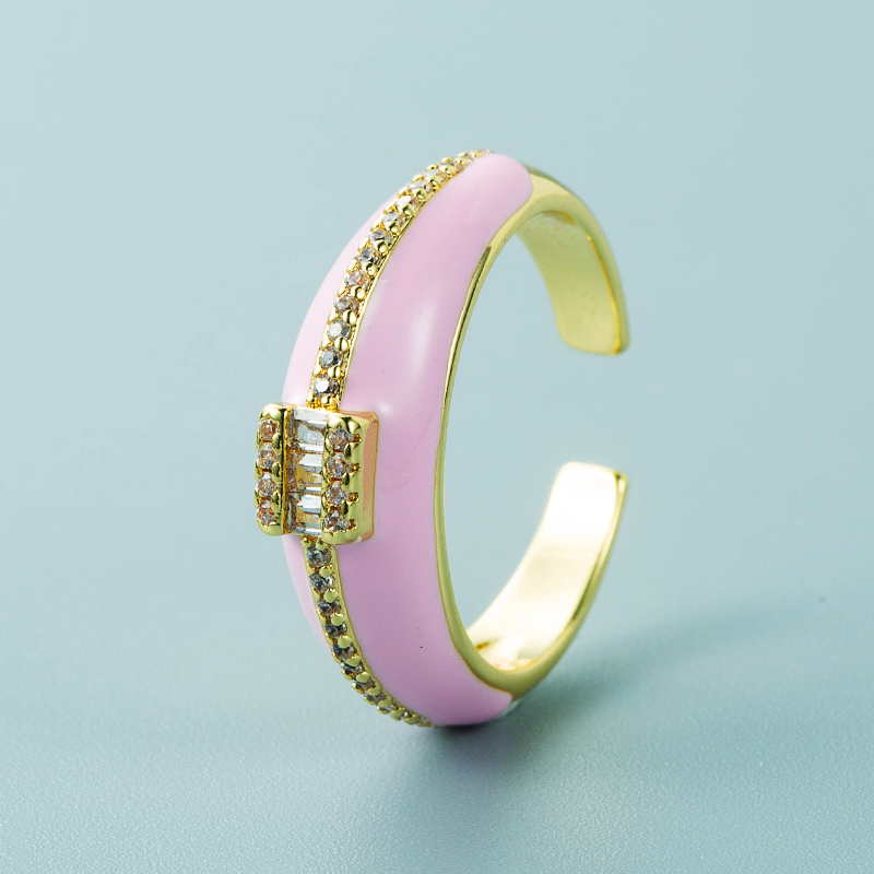 Mode Kupfer Mikroverkrusteter Zirkon Farbe Öltropfen Ring Einfacher Geometrischer Offener Ring Mit Weitem Gesicht display picture 8