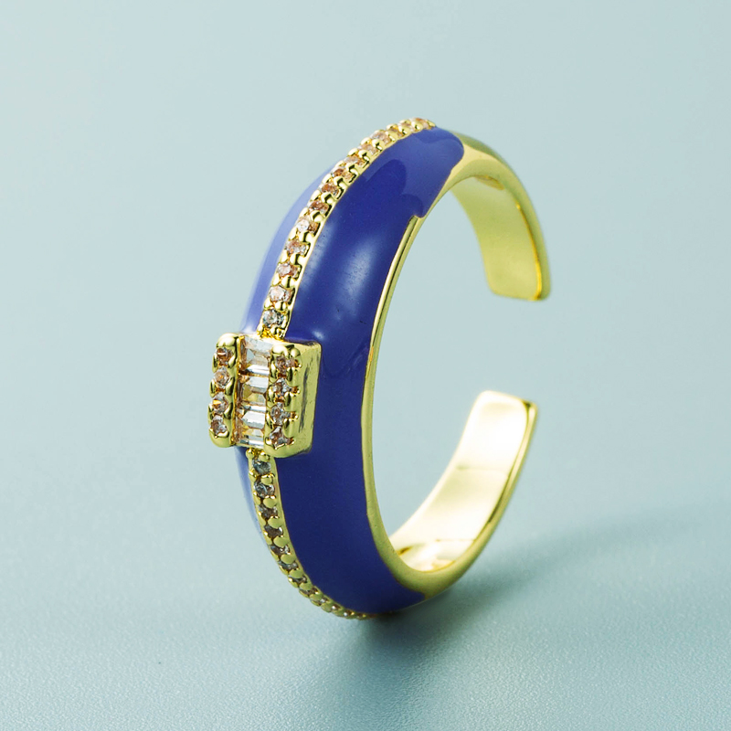 Mode Kupfer Mikroverkrusteter Zirkon Farbe Öltropfen Ring Einfacher Geometrischer Offener Ring Mit Weitem Gesicht display picture 10