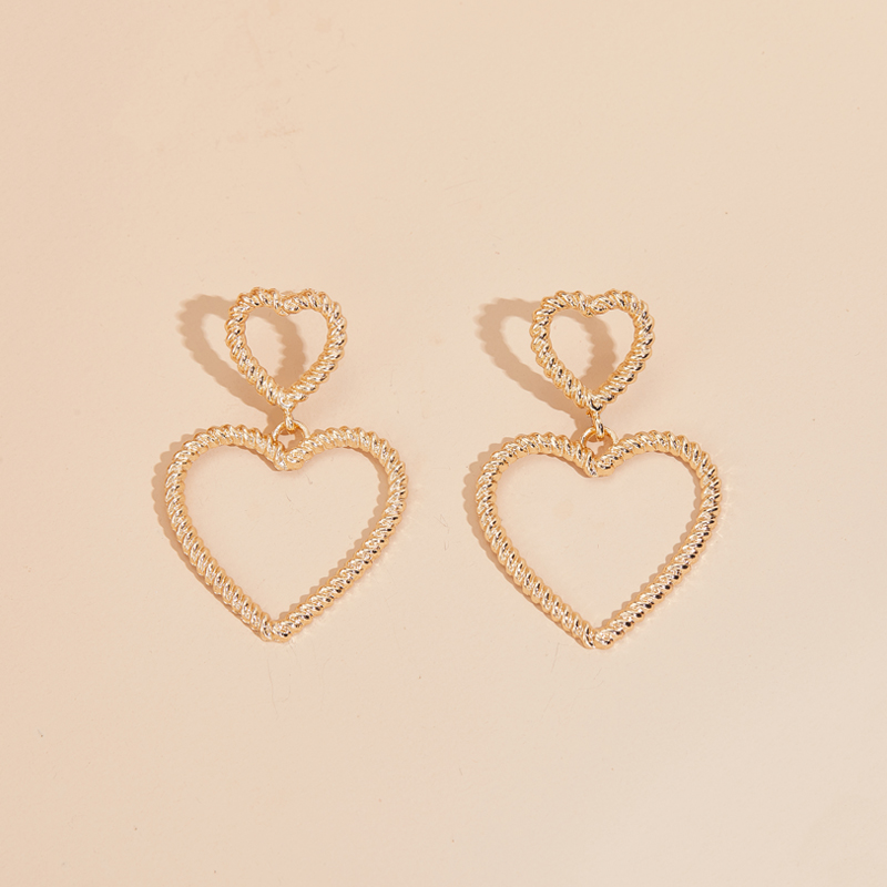 Aretes Con Colgante Hueco De Doble Corazón display picture 3