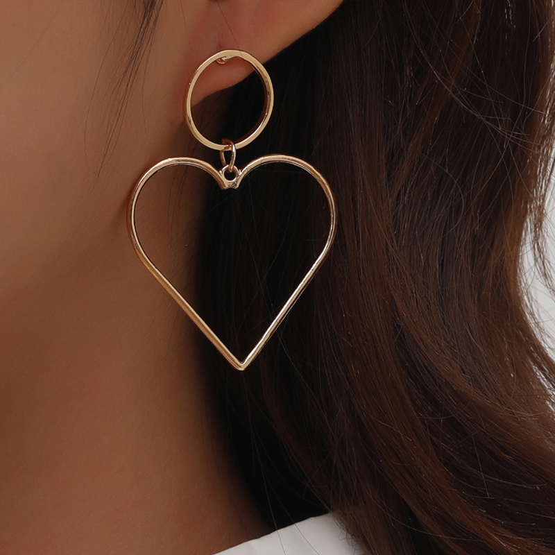 Large Hollow Heart Pendant Earrings display picture 1