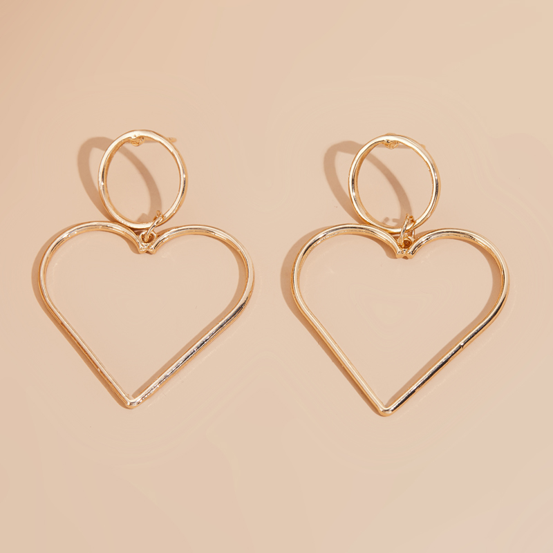 Large Hollow Heart Pendant Earrings display picture 2