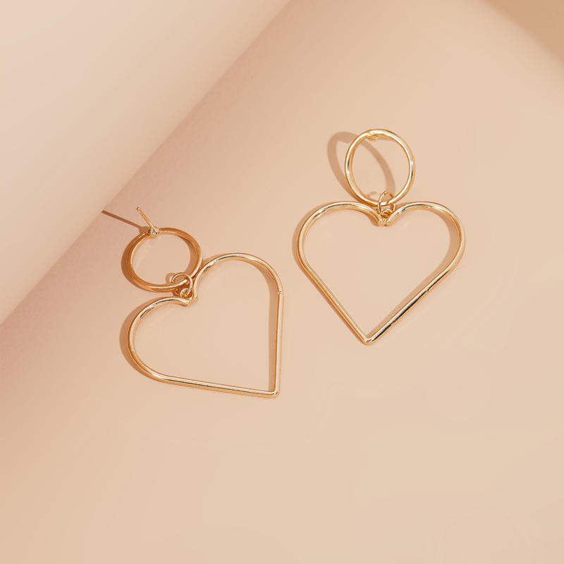 Large Hollow Heart Pendant Earrings display picture 3