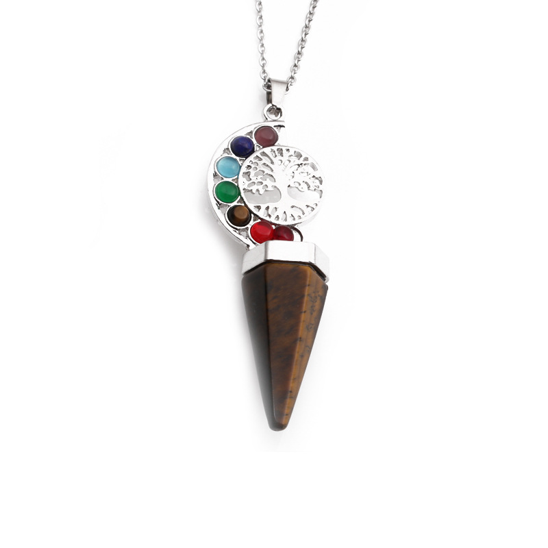 Casual Vacation Tree Stainless Steel Plating Hollow Out Inlay Natural Stone Crystal Pendant Necklace Long Necklace display picture 9