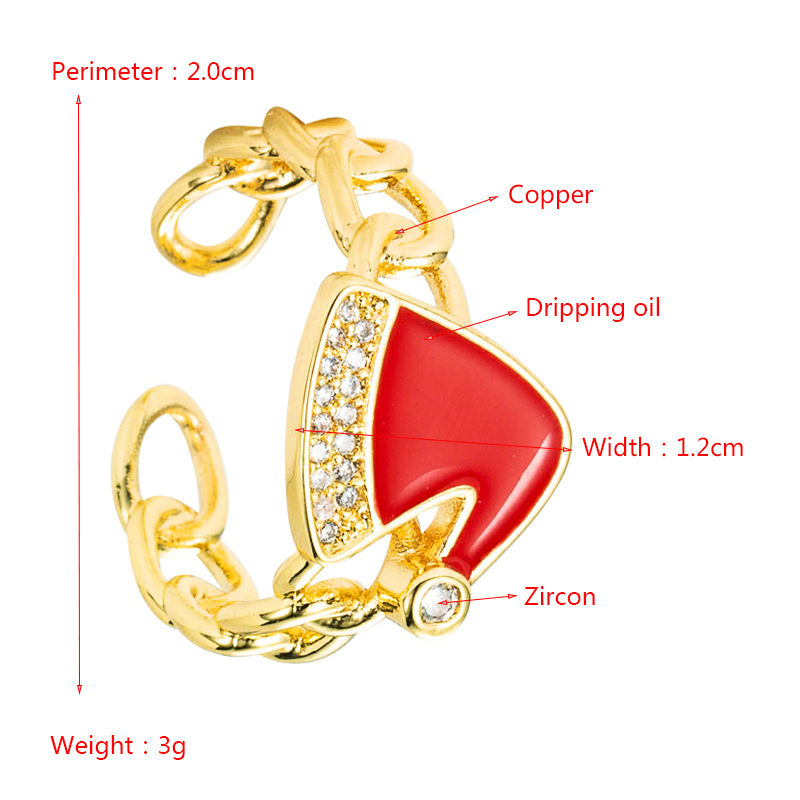 Fashion Copper Gold-plated Micro-set Zircon Christmas Hat Ring Color Dripping Oil Open Ring display picture 1