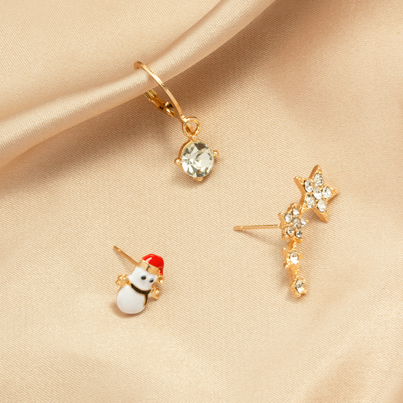 Diamond Snowman Christmas Earrings 3 Suits display picture 3