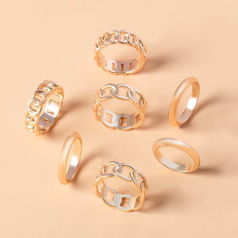 Hollow Chain Splicing Circle Geometric Ring 7 Set display picture 2