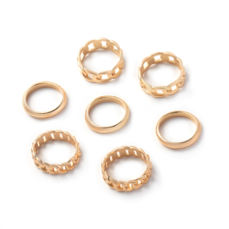 Hollow Chain Splicing Circle Geometric Ring 7 Set display picture 4