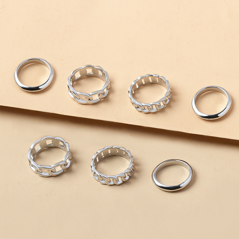 Hollow Chain Splicing Circle Geometric Ring 7 Set display picture 6