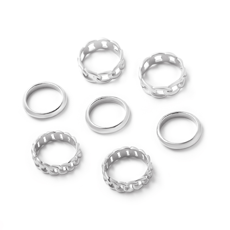 Hollow Chain Splicing Circle Geometric Ring 7 Set display picture 9