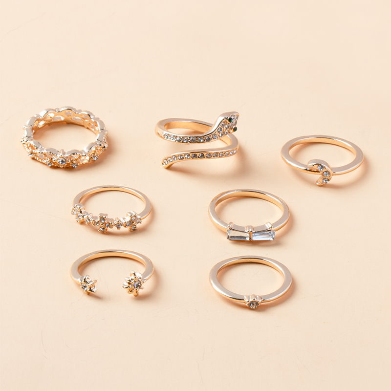 Full Diamond Serpentine Moon Ring 7 Set display picture 2