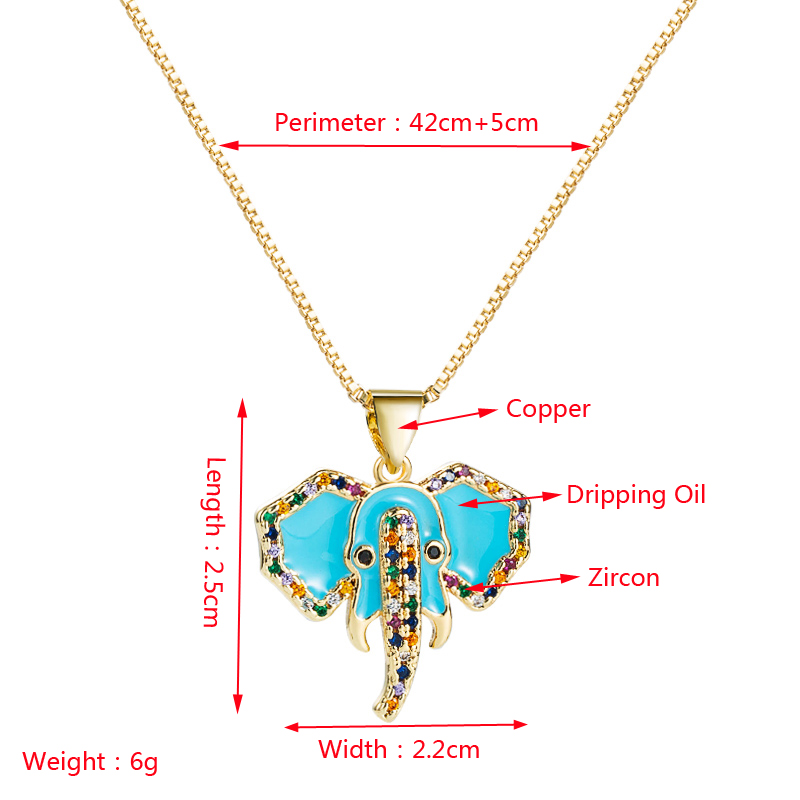 Fashion Creative Elephant Pendant Zircon Necklace Copper Plated 18k Gold Drop Oil Hip Hop Style Collarbone Chain display picture 1