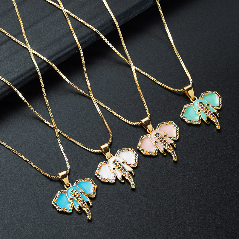 Fashion Creative Elephant Pendant Zircon Necklace Copper Plated 18k Gold Drop Oil Hip Hop Style Collarbone Chain display picture 2