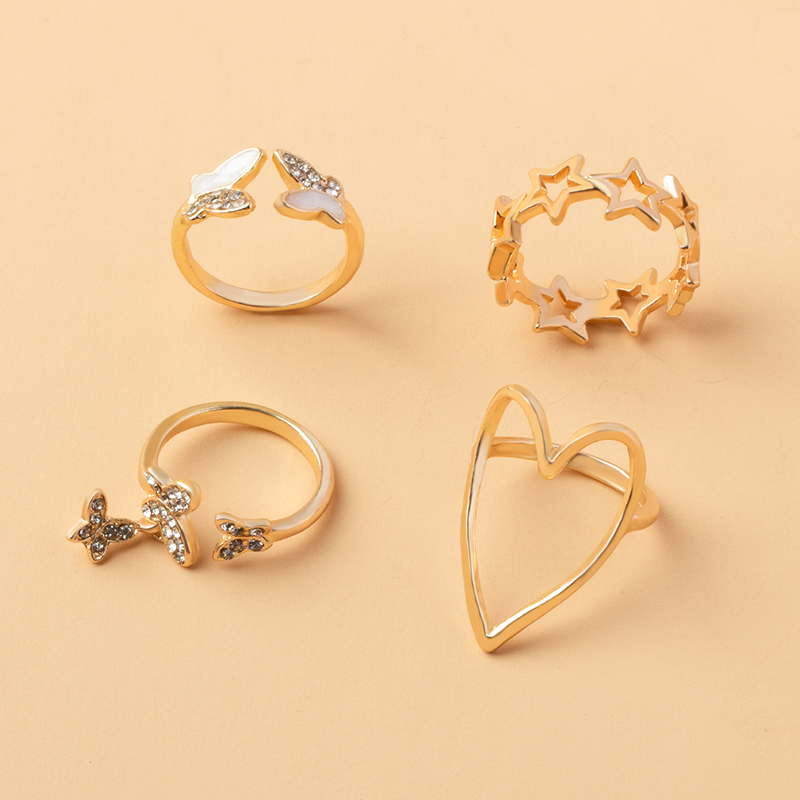 Diamond Butterfly Heart Star Ring 4 Set display picture 3
