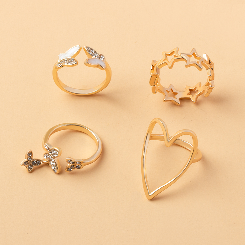 Juego De 4 Anillos De Estrella De Corazón De Mariposa De Diamantes display picture 3