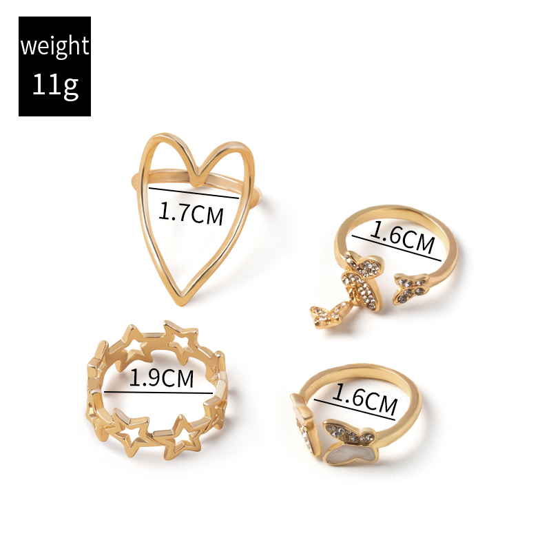 Diamond Butterfly Heart Star Ring 4 Set display picture 5