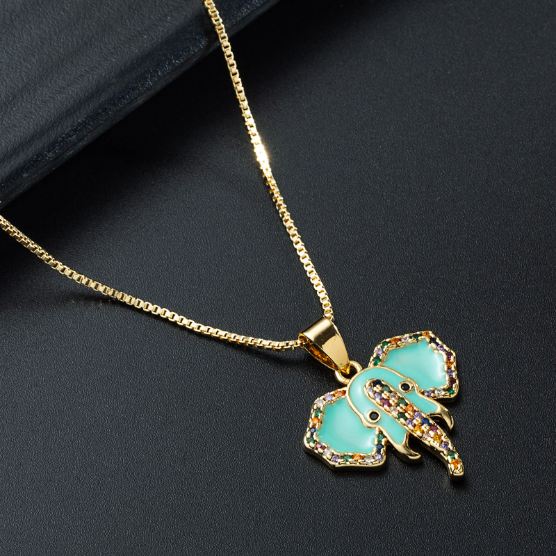 Fashion Creative Elephant Pendant Zircon Necklace Copper Plated 18k Gold Drop Oil Hip Hop Style Collarbone Chain display picture 6