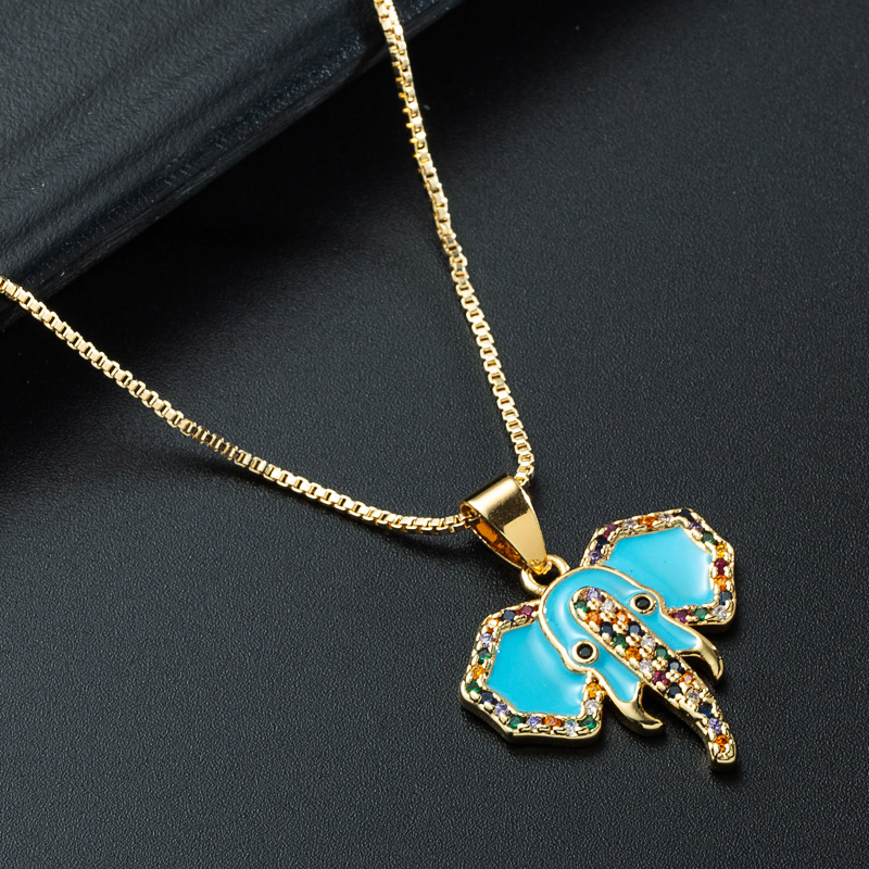 Fashion Creative Elephant Pendant Zircon Necklace Copper Plated 18k Gold Drop Oil Hip Hop Style Collarbone Chain display picture 7