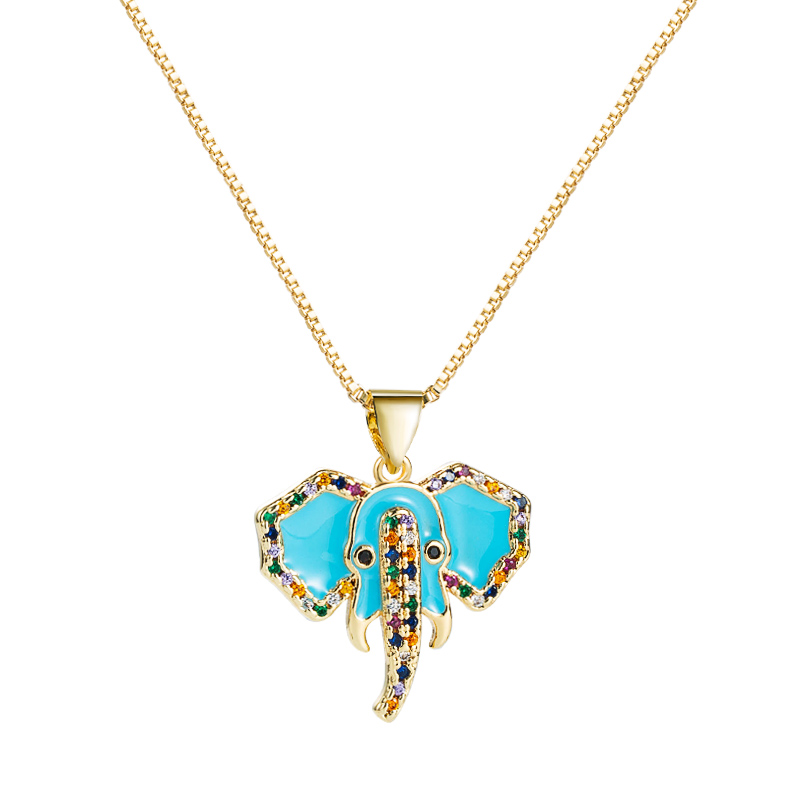 Fashion Creative Elephant Pendant Zircon Necklace Copper Plated 18k Gold Drop Oil Hip Hop Style Collarbone Chain display picture 10