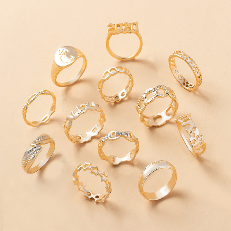 Simple Star Moon Letter Ring 9 Pcs Set Wholesale display picture 2