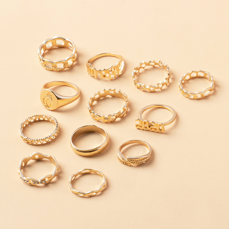 Simple Star Moon Letter Ring 9 Pcs Set Wholesale display picture 3