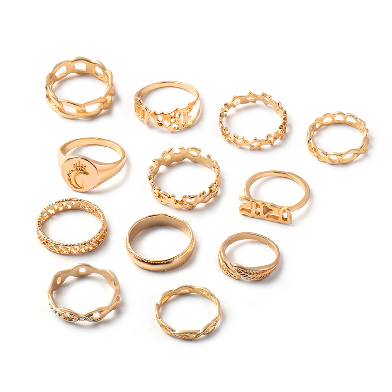 Simple Star Moon Letter Ring 9 Pcs Set Wholesale display picture 4