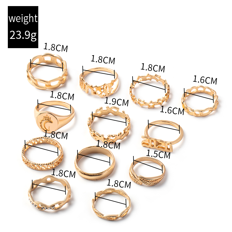 Simple Star Moon Letter Ring 9 Pcs Set Wholesale display picture 5
