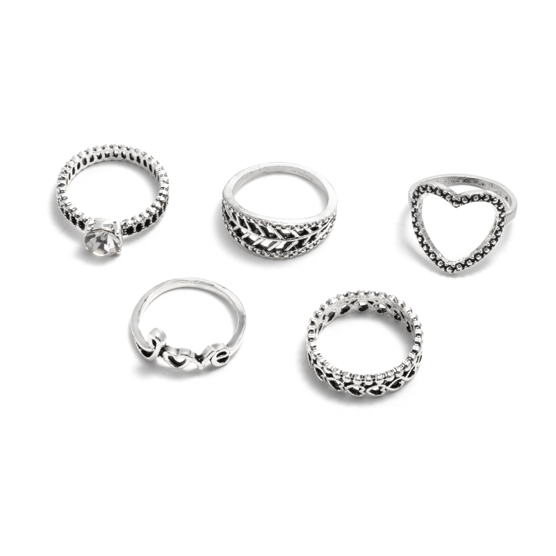 Simple Letter Heart Hollow Leaf Ring 6 Set display picture 6