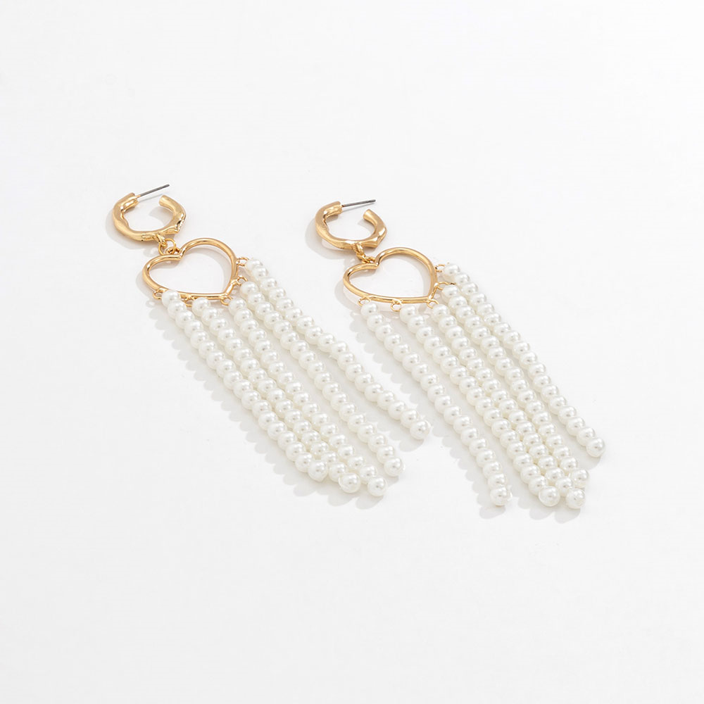 Lady Retro Temperament Pearl Love Tassel Niche Simple Drop Earring display picture 3