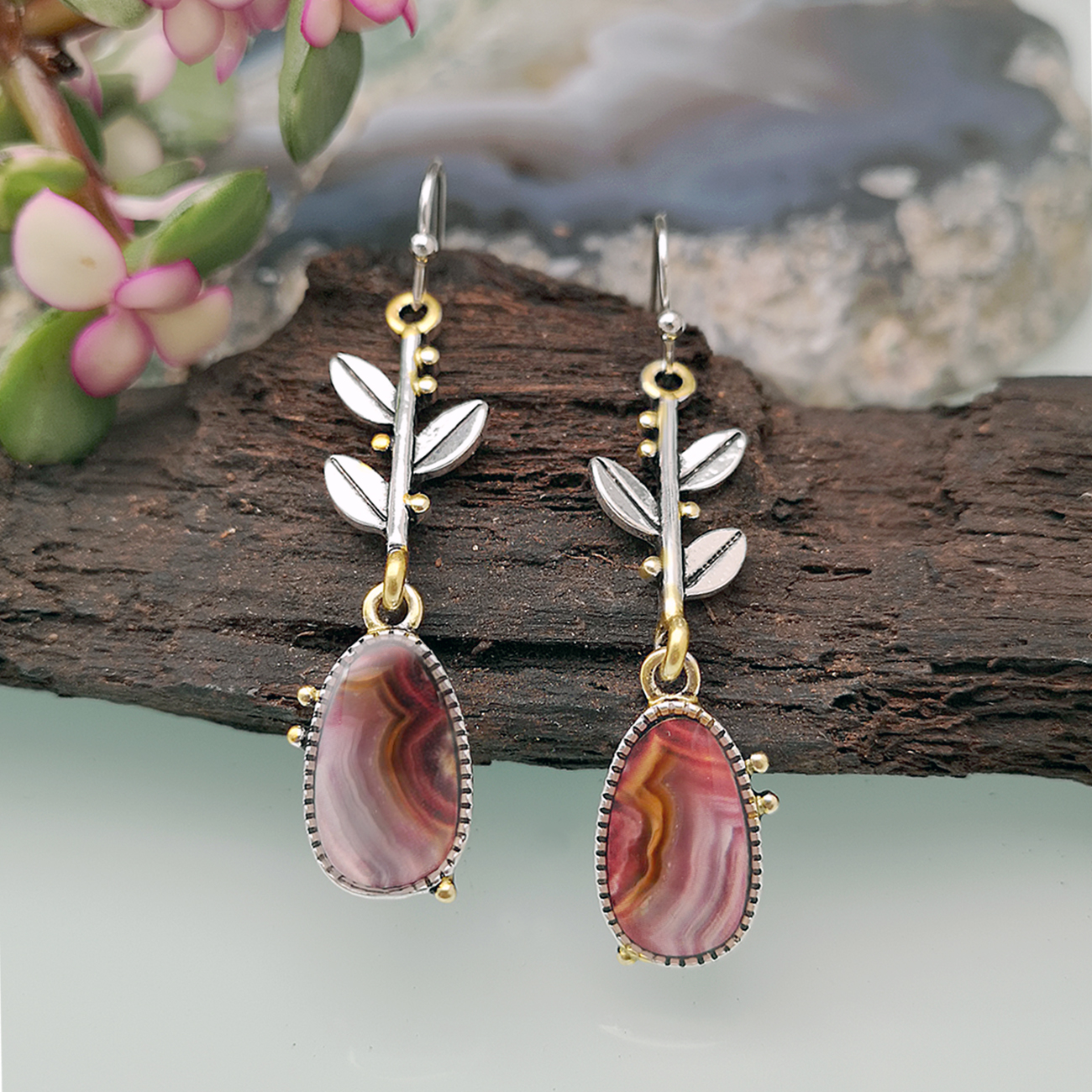 New Creative Tree Leaf Agate Earrings Dangle Earrings display picture 3