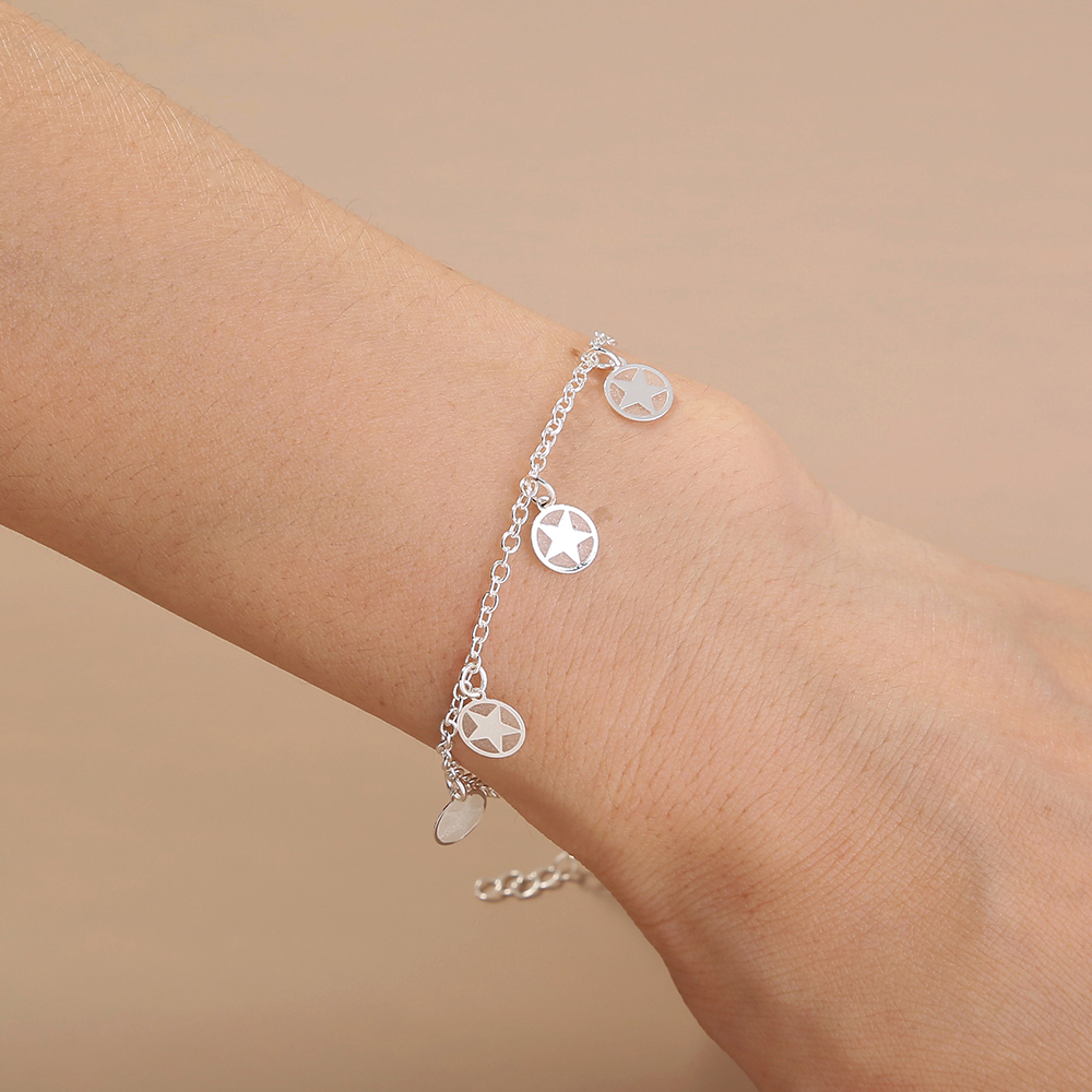 New Simple Accessories Metal Fluorescent Five-pointed Star Pendant Bracelet Anklet display picture 3