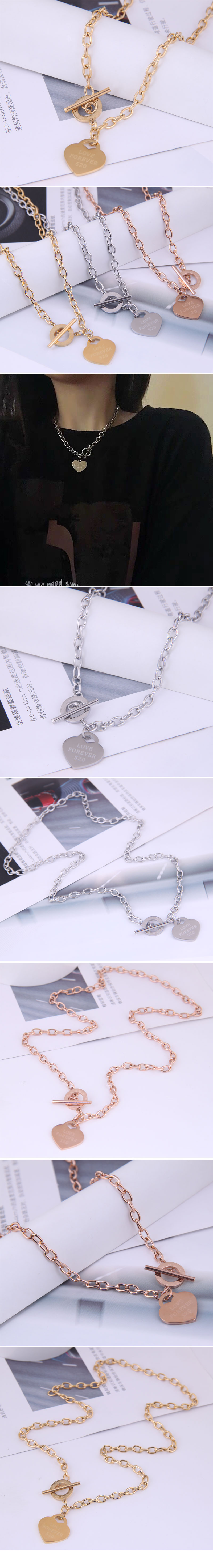 Korean Style Fashion Simple Heart Titanium Steel Short Necklace display picture 1