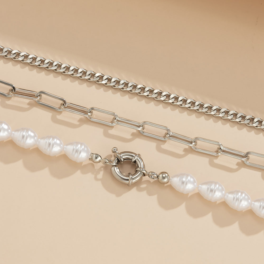 Retro Barock Imitation Perlen Set Stapelarmband Metall Hohlkette Trend Multilayer Armband display picture 9