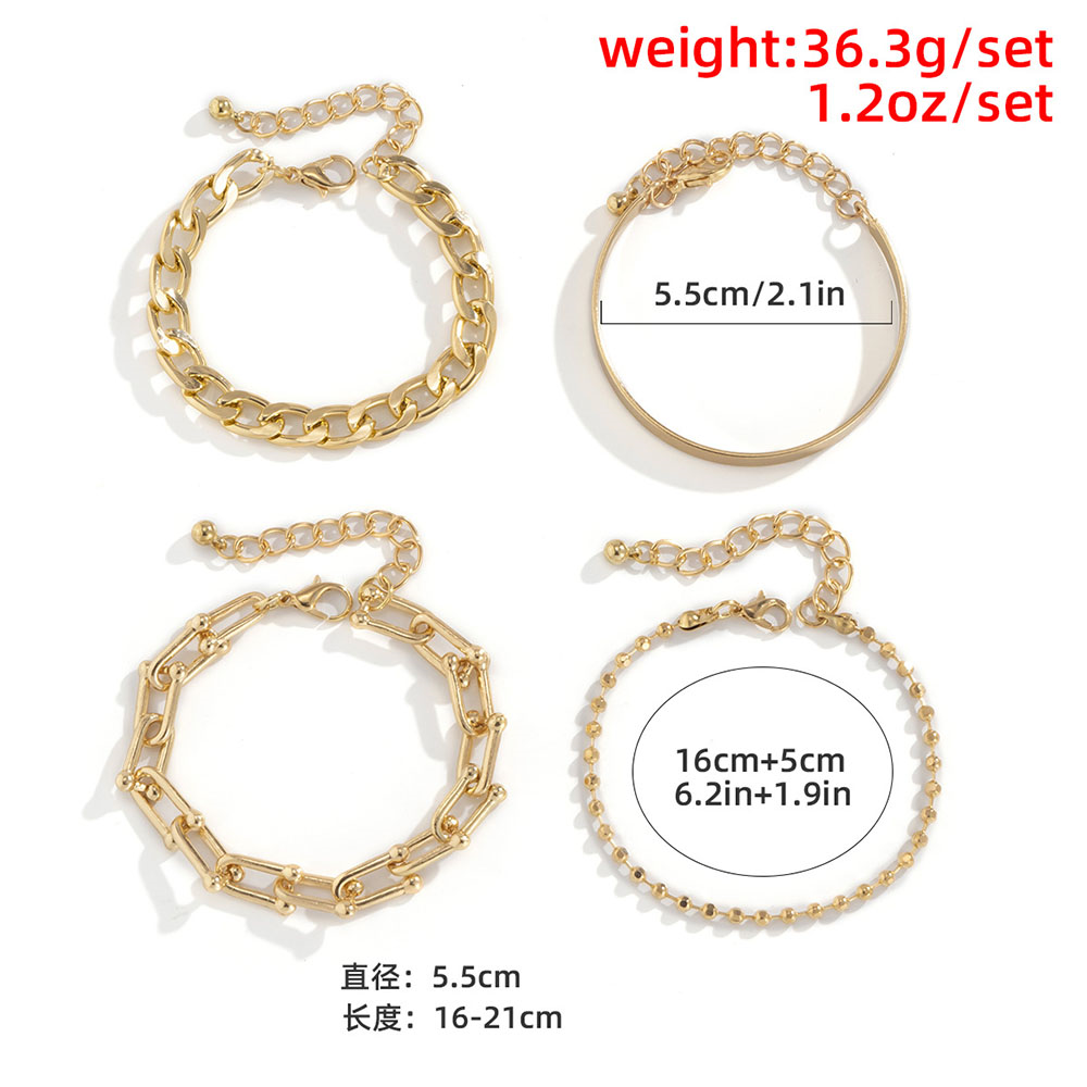 Personality Geometric Copper Bead Chain Multi-element Set Bracelet Fashion Chain Alloy Bracelet display picture 2