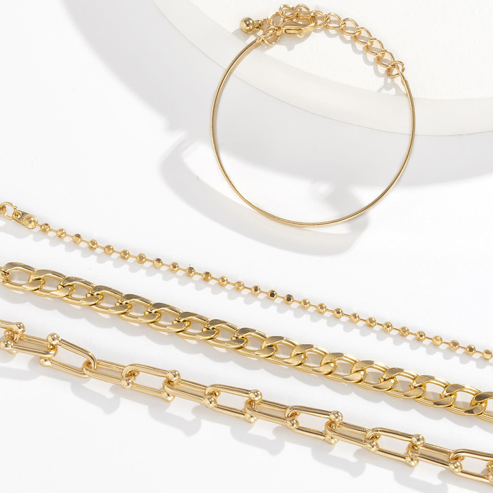 Personality Geometric Copper Bead Chain Multi-element Set Bracelet Fashion Chain Alloy Bracelet display picture 4