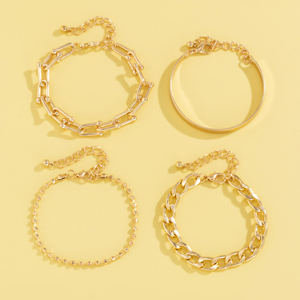 Personality Geometric Copper Bead Chain Multi-element Set Bracelet Fashion Chain Alloy Bracelet display picture 5