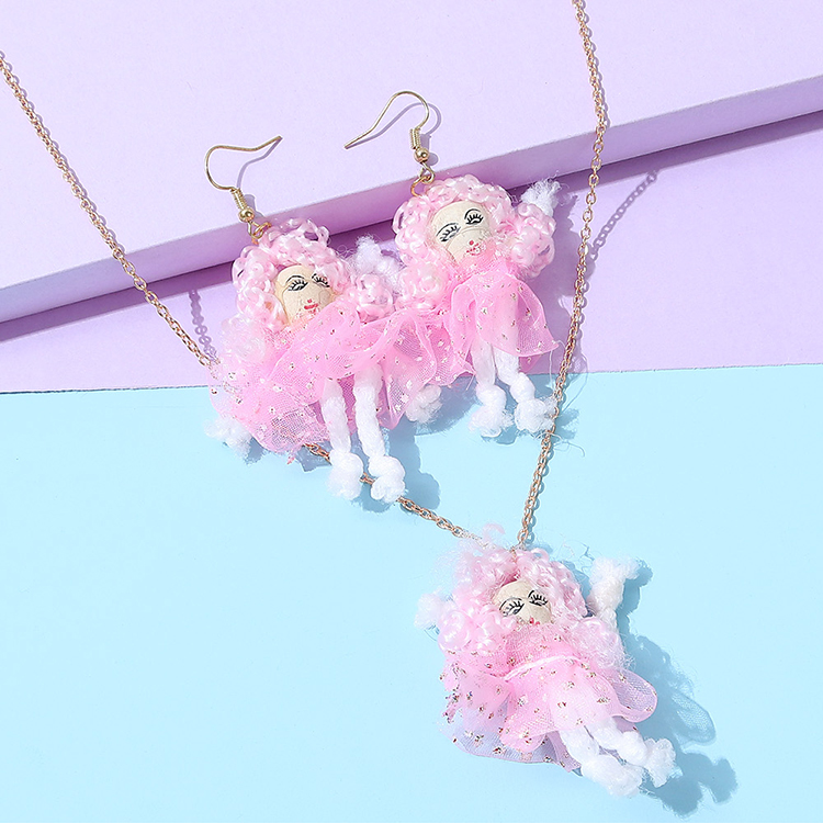 American Creative Puppet Doll  Sweet Creative Earring Necklace Set display picture 1