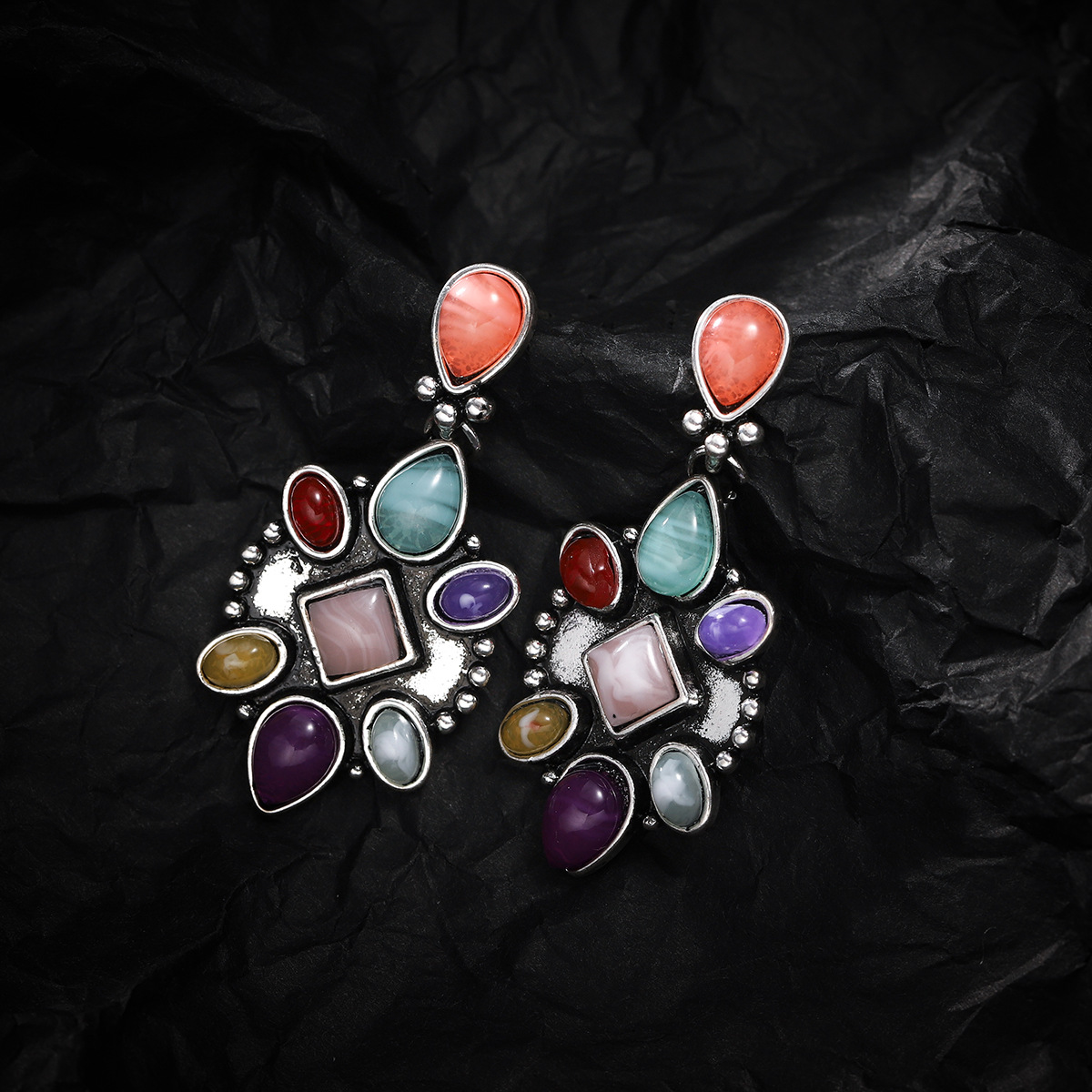 Colored Bohemia Retro Gemstone Earrings Drop Earring display picture 2