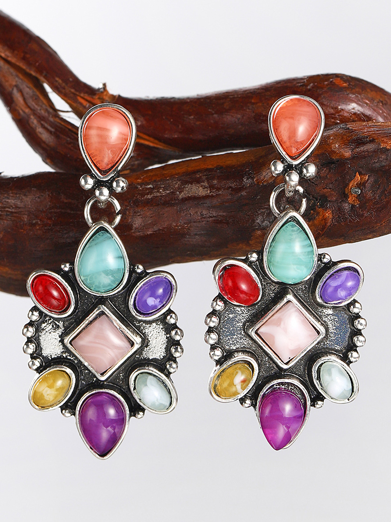 Colored Bohemia Retro Gemstone Earrings Drop Earring display picture 3