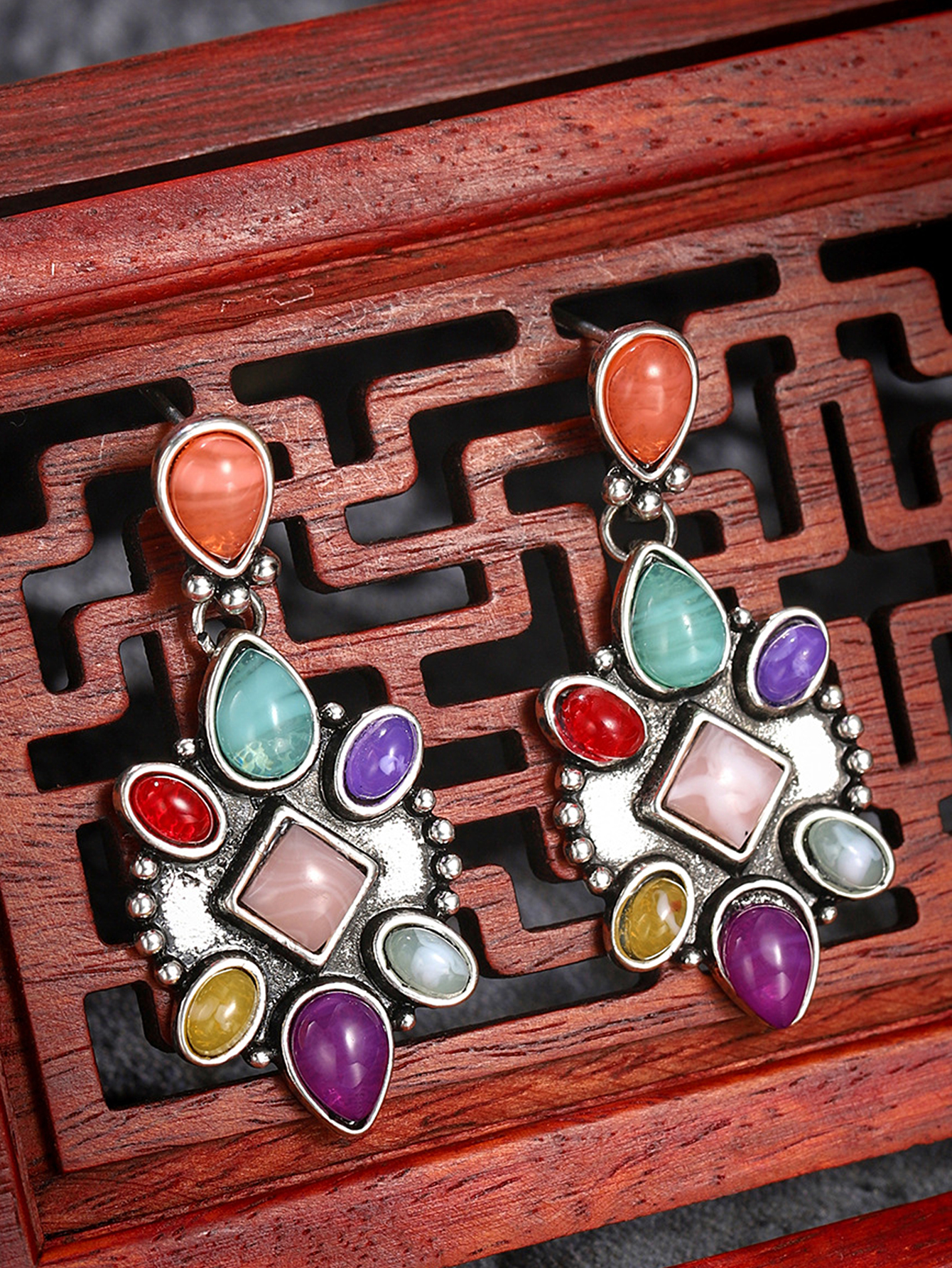 Colored Bohemia Retro Gemstone Earrings Drop Earring display picture 4
