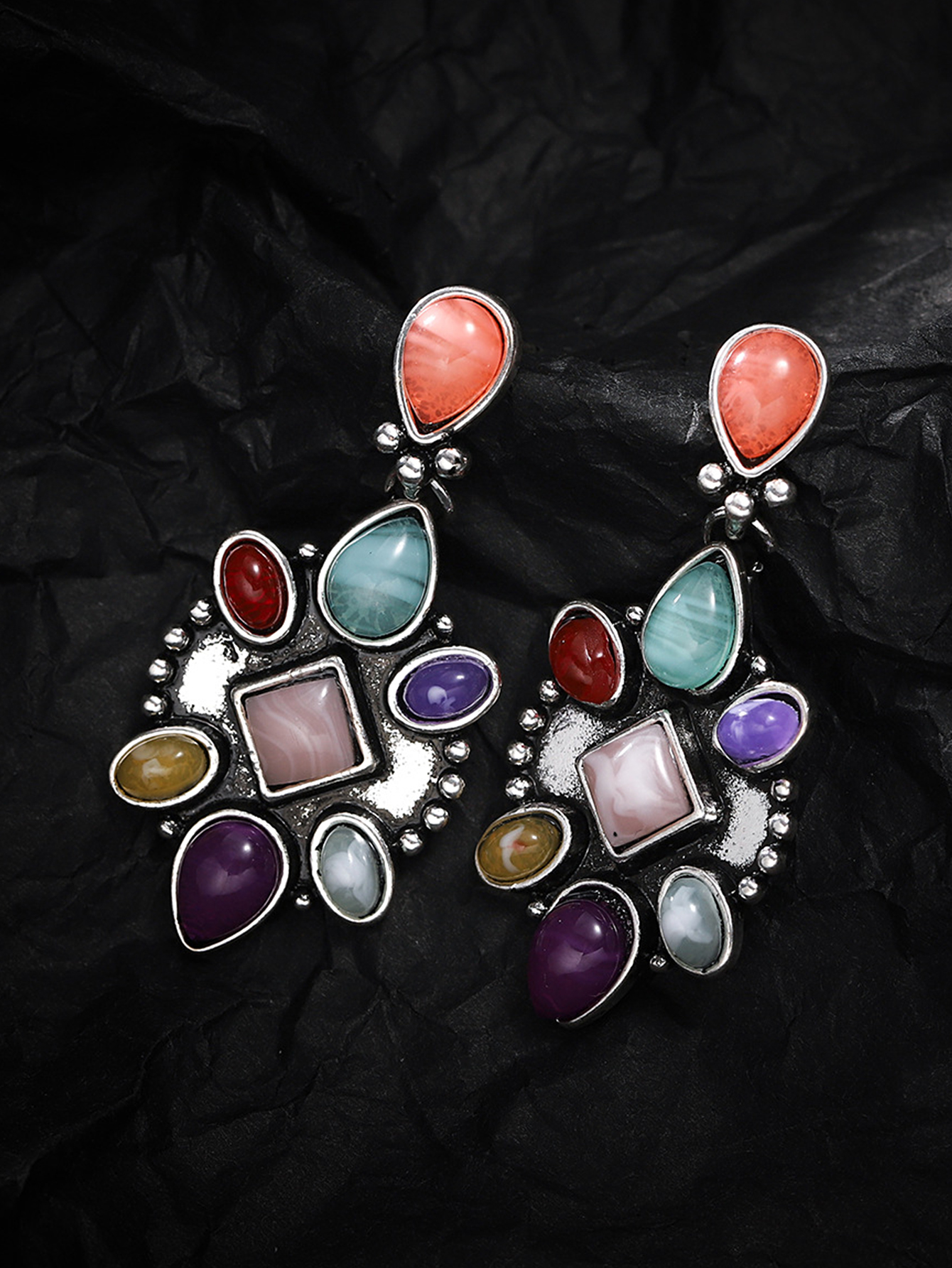 Colored Bohemia Retro Gemstone Earrings Drop Earring display picture 5