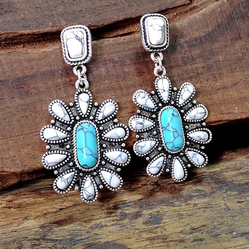 Turquoise Earrings Exaggerated Retro Bohemia Drop Earring display picture 1
