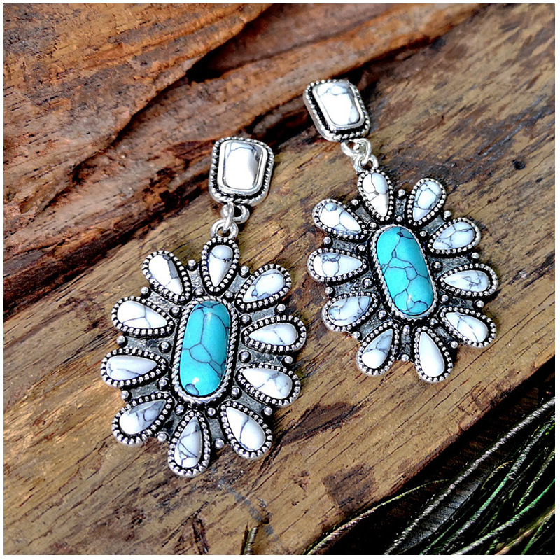 Turquoise Earrings Exaggerated Retro Bohemia Drop Earring display picture 2